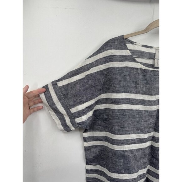 Studio 412 Striped 100% Linen Boxy Top Women Medium Grey Lagenlook Minimalist - Picture 6 of 6